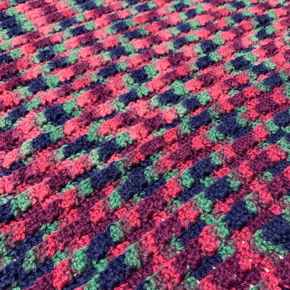 ❗️SOLD❗️Handmade Crochet Stripe Heavy Knit Large Blanket - Picture 7 of 8